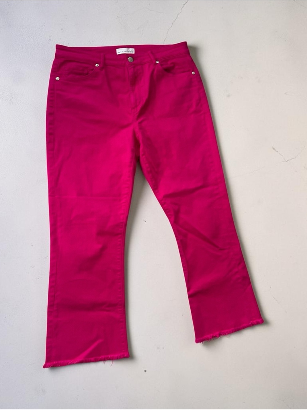 LOFT Pink Stretch Denim Kick Flare Cropped Pants Pockets Button- 32 2/2”- Waist